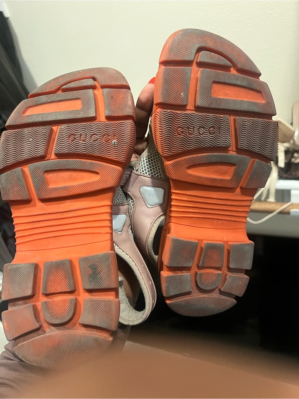 Gucci Pink Coral Leather & Mesh Logo Sport Sandals - Picture 2 of 2